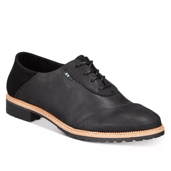 TOMS size 10 Ainsley Black Suede Leather Lace Up Oxfords Flats - Picture 1 of 12